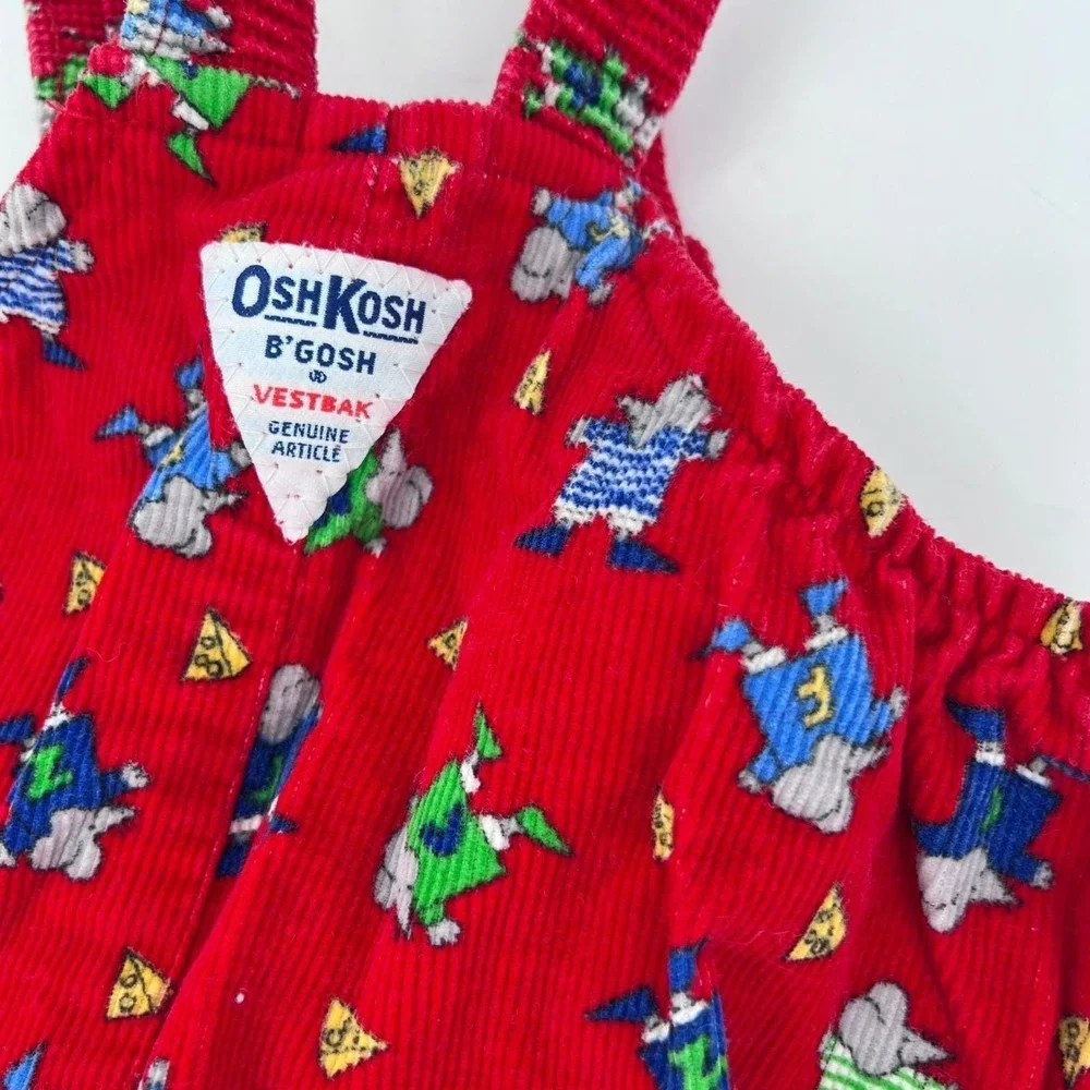 vintage OshKosh Corduroy Overalls Mouse Cheese Novelty Print Baby 6/9 months